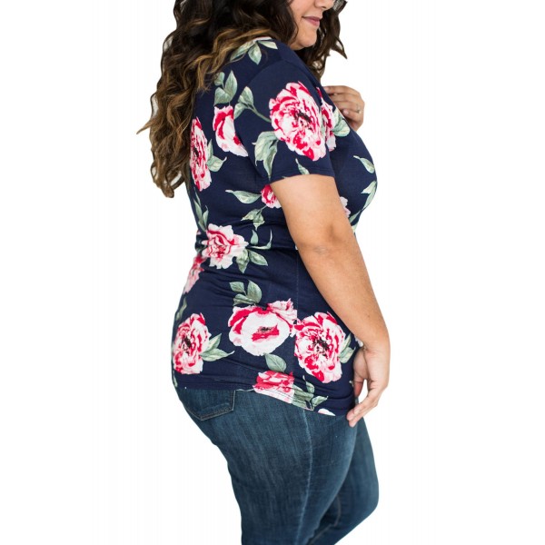 Short Sleeve Round Neck Full-blown Floral Printed T-shirt