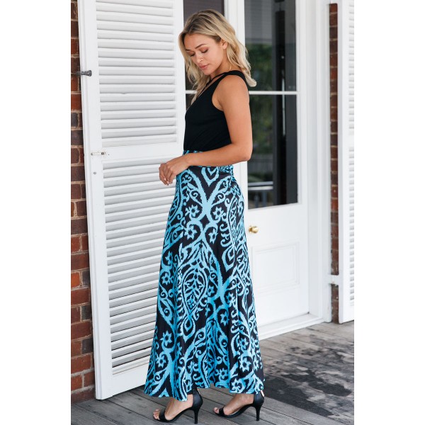 Blue Tendril Printed Maxi Skirt