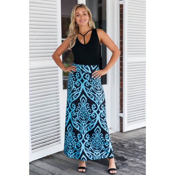 Blue Tendril Printed Maxi Skirt