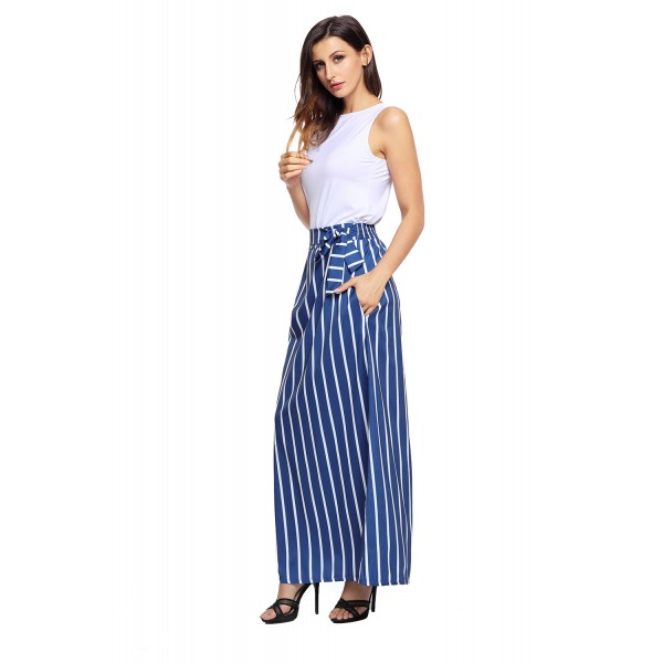 Dark Blue Striped Maxi Skirt