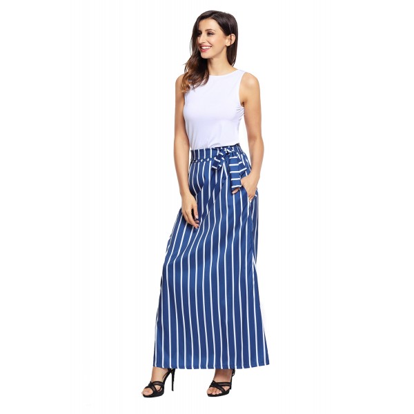 Dark Blue Striped Maxi Skirt