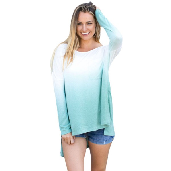 Mint Ombre Split Side Long Sleeve Top