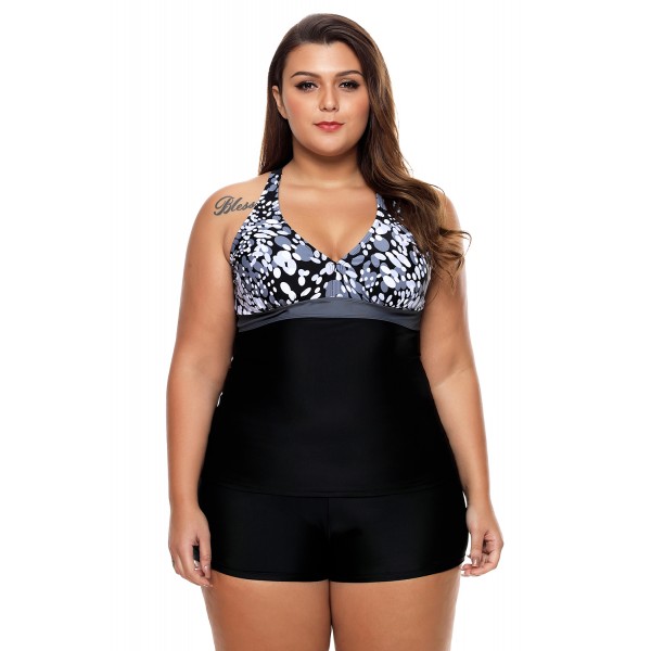 Grey White Spots 2pcs Tankini Bathing Suit