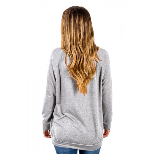 Light Gray Contrast Stripes Pullover Sweatshirt