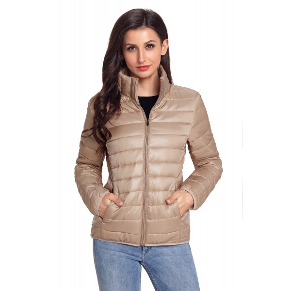 Khaki High Neck Quilted Cotton Jacket