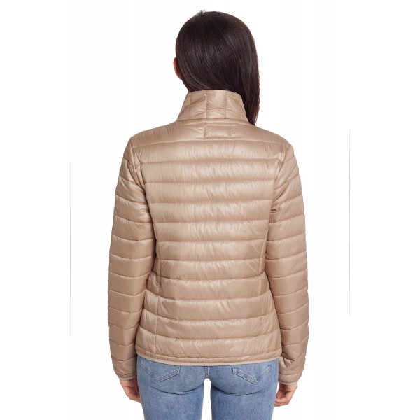 Khaki High Neck Quilted Cotton Jacket