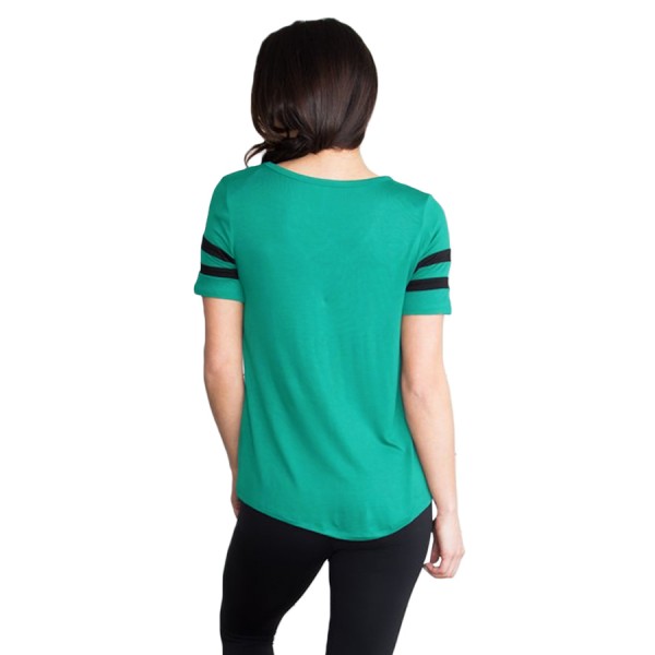 Varsity Striped Short Sleeve Mint V Neck T-shirt