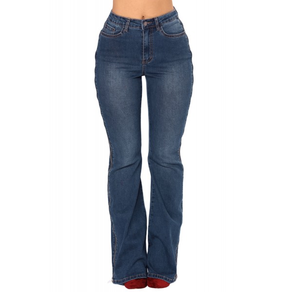 Blue Denim Zipped Legs Bell Bottom Jeans