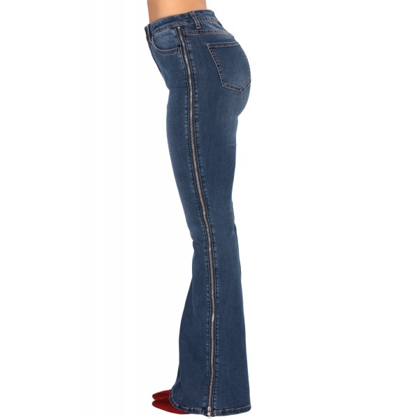 Blue Denim Zipped Legs Bell Bottom Jeans