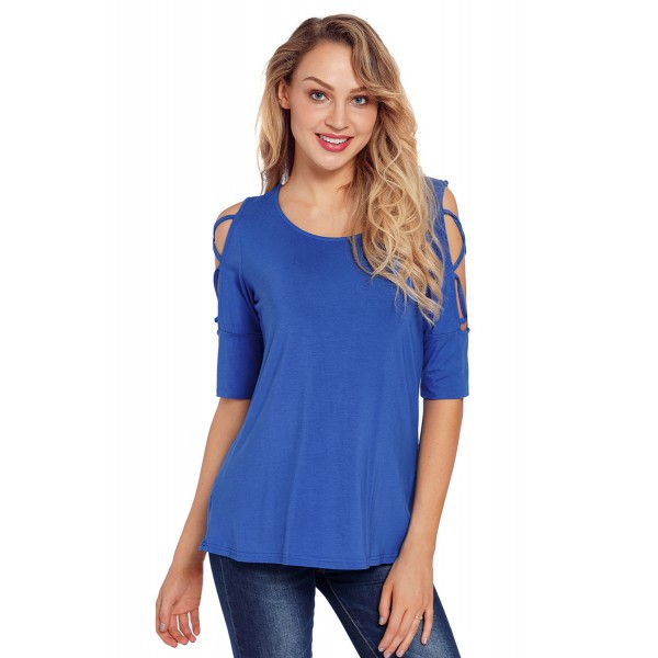 Royal Blue Caged Cutout Half Sleeve Top