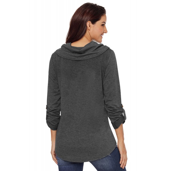 Grey Cowl Neck Kangaroo Pocket Pullover Sweatshirt