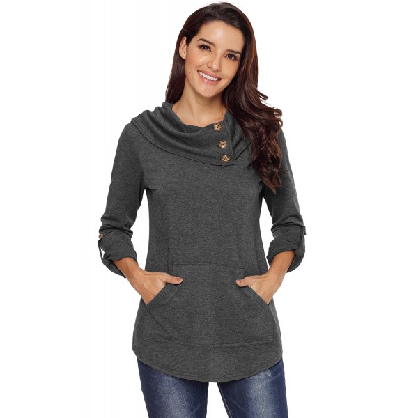 Grey Cowl Neck Kangaroo Pocket Pullover Sweatshirt