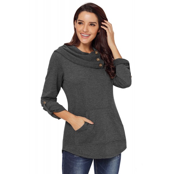 Grey Cowl Neck Kangaroo Pocket Pullover Sweatshirt