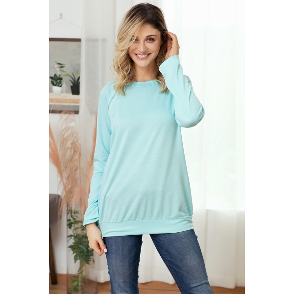 Gold Zip Detail Light Blue Pullover Sweatshirt