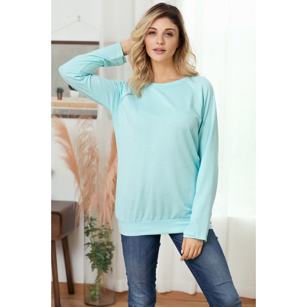 Gold Zip Detail Light Blue Pullover Sweatshirt