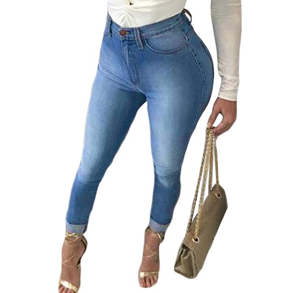 High Waist Bottom Ripped Hole Cut Jeans