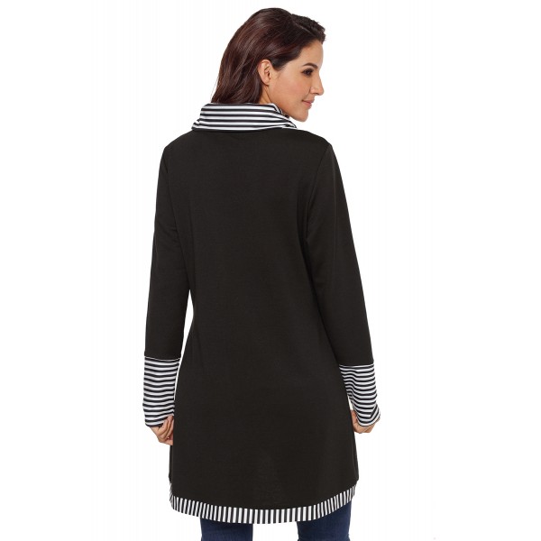 Black Asymmetric Striped Cowl Neck Top