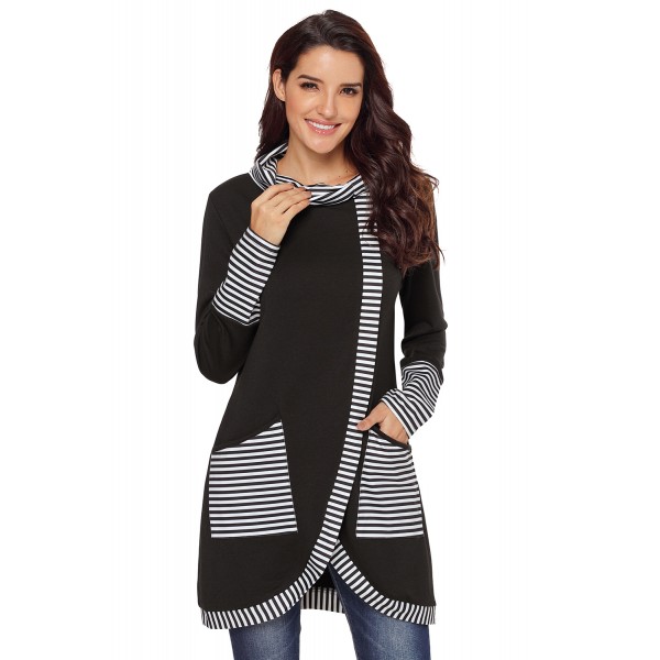 Black Asymmetric Striped Cowl Neck Top