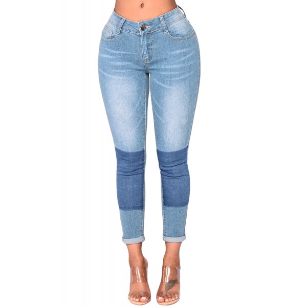 Light Blue Wash Color Block Jeans