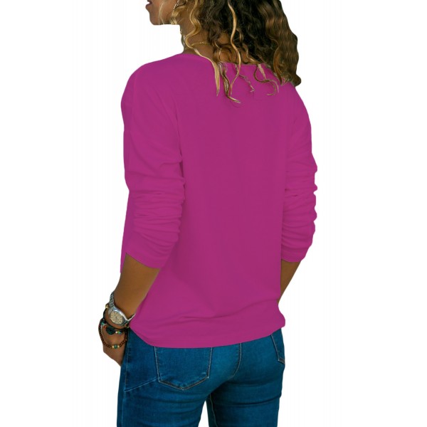 Purple Long Sleeve V Neck Casual Top