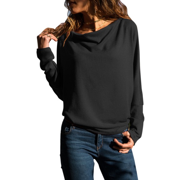 Solid Black Concise Pullover Sweatshirt