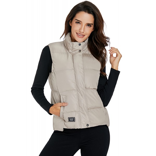 Khaki Sleeveless Female Cotton Jacket