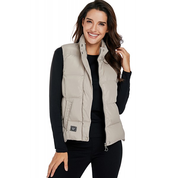 Khaki Sleeveless Female Cotton Jacket