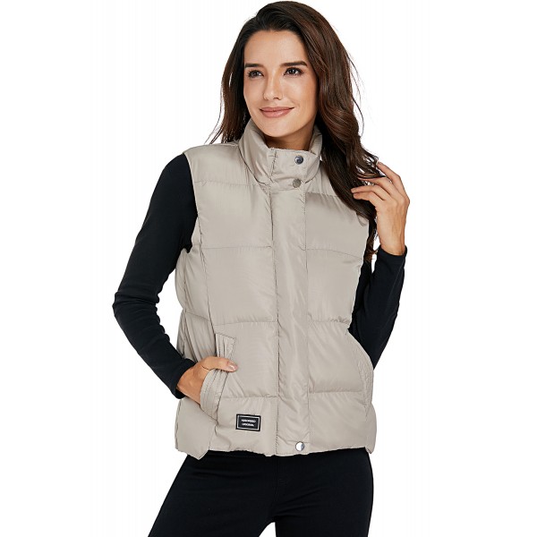 Khaki Sleeveless Female Cotton Jacket