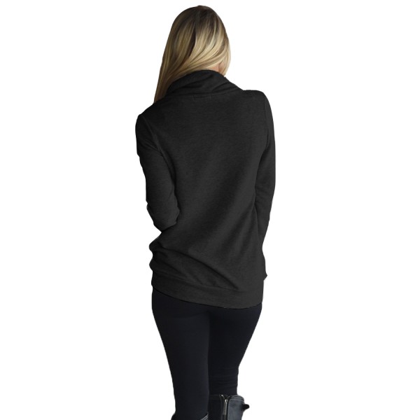 Black Button and Zipped Cowl Neck Sweatshirt