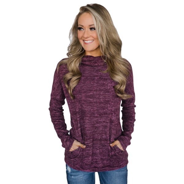 Purple Heathered Kangaroo Pocket Sweatshirt