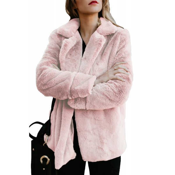 Blush Pocket Style Fluffy Winter Coat