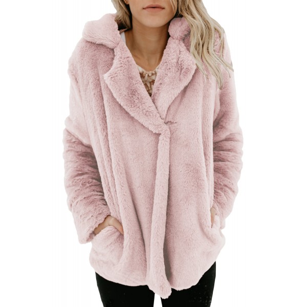 Blush Pocket Style Fluffy Winter Coat