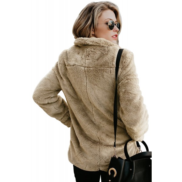 Khaki Pocket Style Fluffy Winter Coat