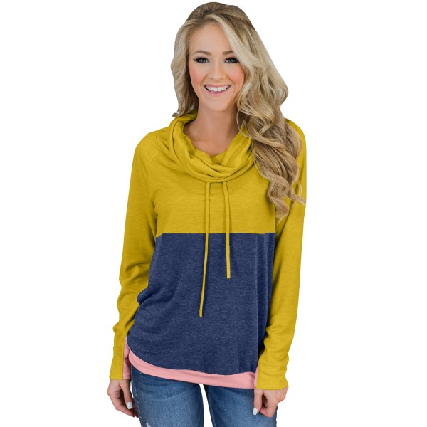 Mustard Navy Colorblock Thumbhole Sleeved Sweatshirt