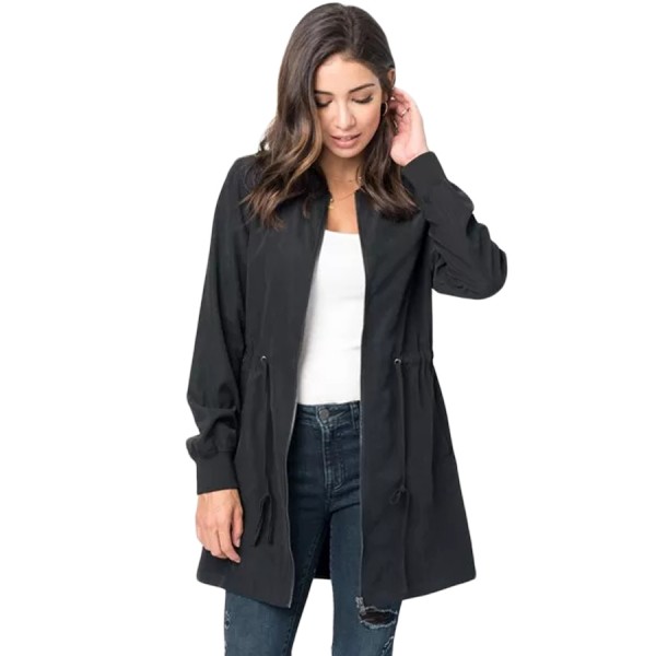 Black Drawstring Waist Lightweight Outcoat