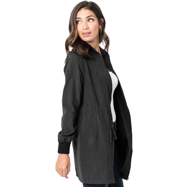 Black Drawstring Waist Lightweight Outcoat