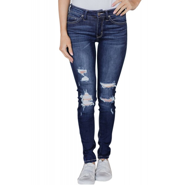 Medium Blue Wash Distressed Skinny Jeans