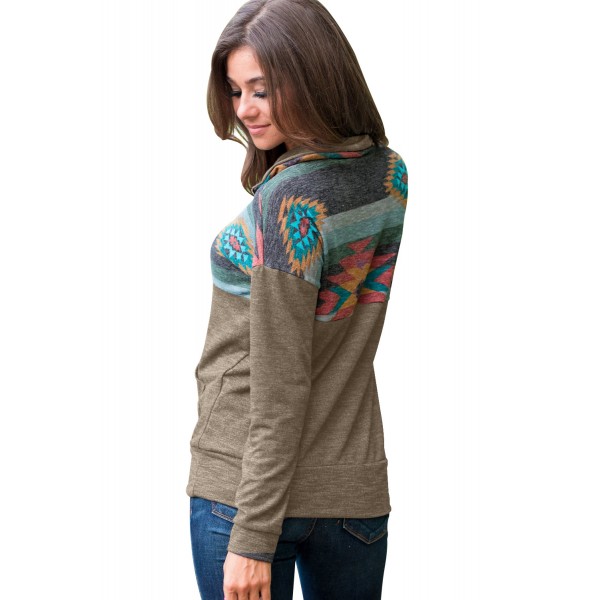 Aztec Print Atop Khaki Pullover Sweatshirt