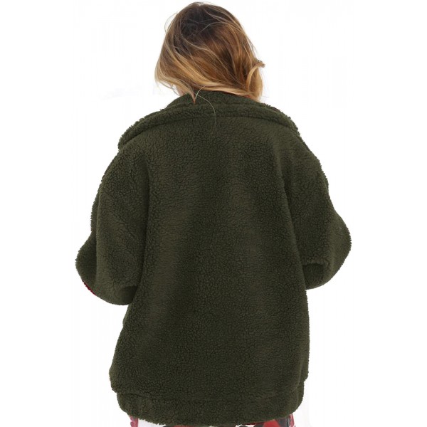 Green Lamb Wool Zipped Chunky Coat