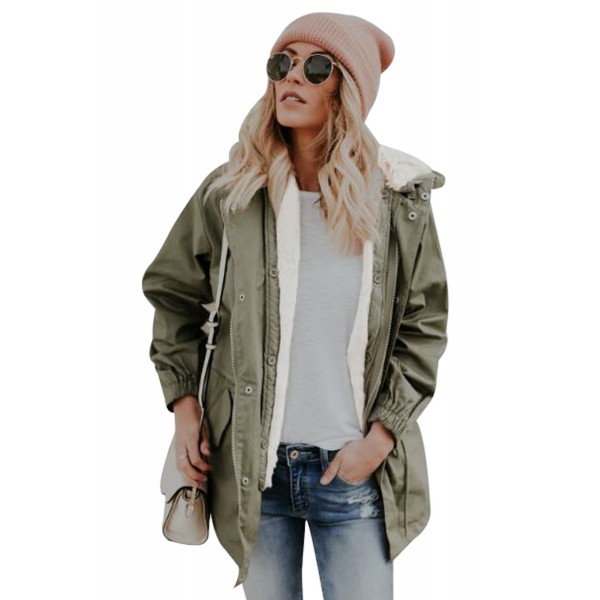 Army Green Zip Front Jacket with Pockets