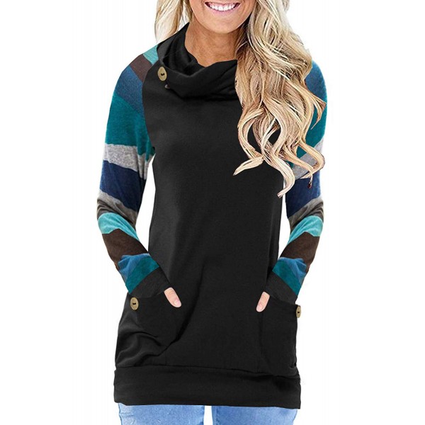 Multicolor Striped Raglan Sleeve Black Cowl Neck Sweatshirt