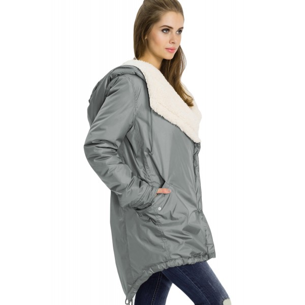 Gray Asymmetric Hooded Fleece Winter Coat