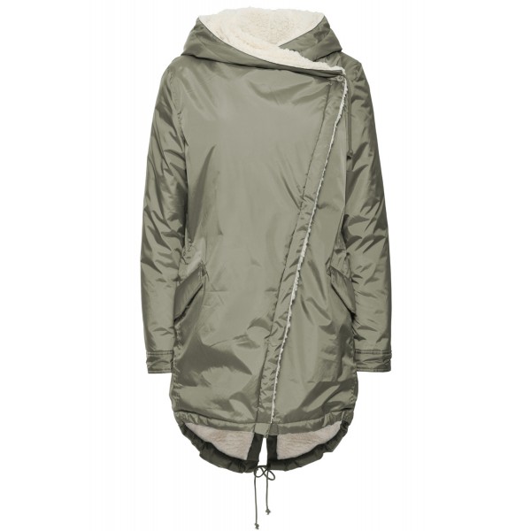 Khaki Asymmetric Hooded Fleece Winter Coat